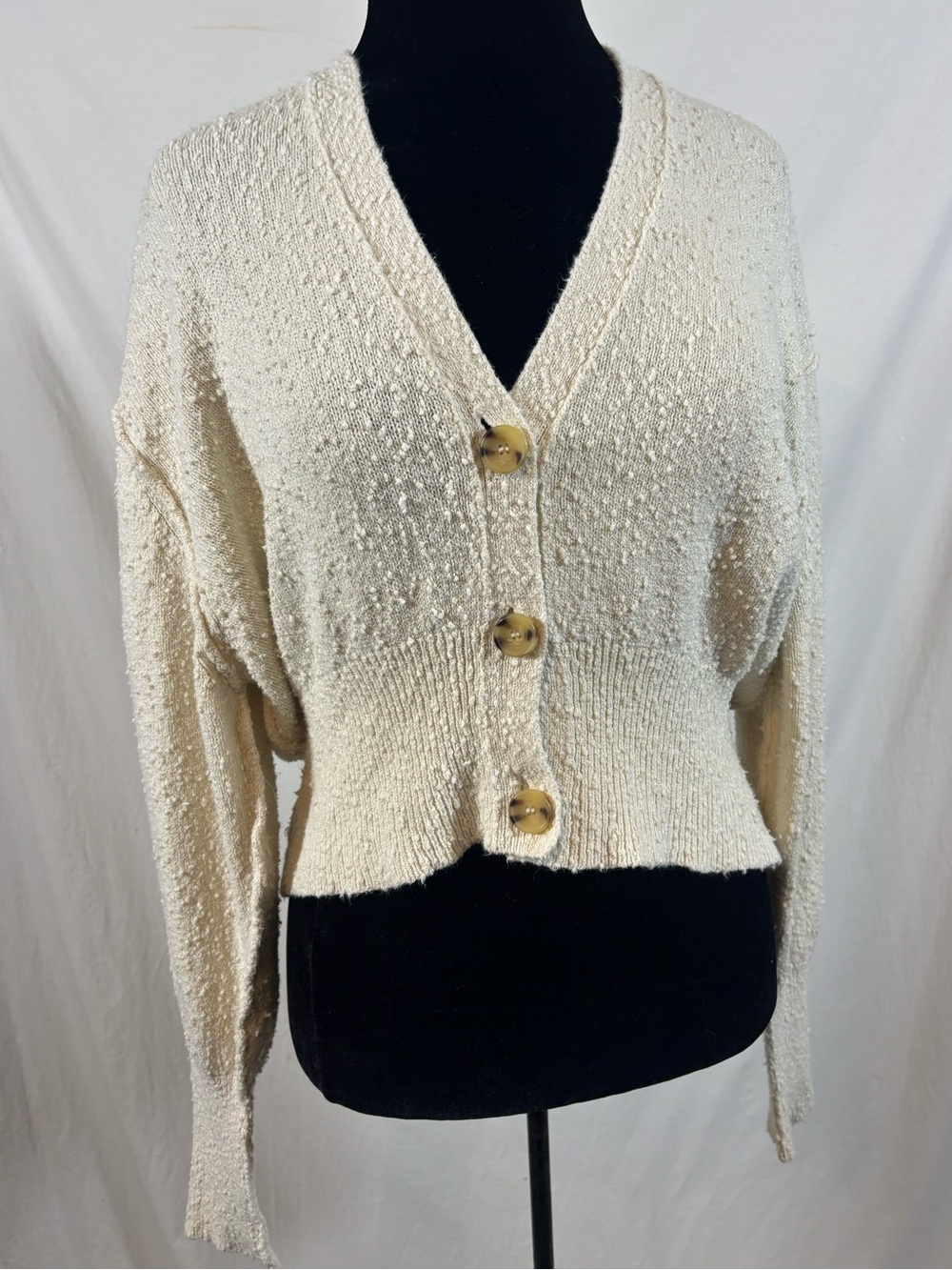Free People Found My Friend Cream Textured Cardigan XS Cozy Coastal Preppy
